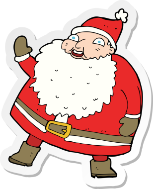 Bir insan tarafından çizilmiş komik bir Noel Baba çizgi filminin çıkartması.