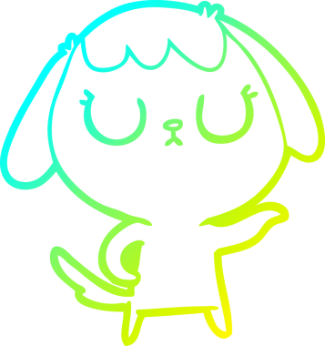 Bir insan tarafından çizilmiş şirin bir çizgi köpeğin soğuk gradyan çizgisi.