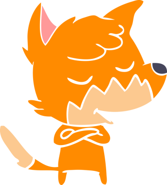 Bir insan tarafından çizilmiş düz renkli tilki çizimi.