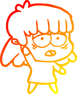 Bir insan tarafından çizilmiş, yorgun bir kadının sıcak çizgi çizimi.