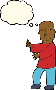 Düşünce baloncuğu bir insan tarafından çizilmiş sert adam çizgi filmi.