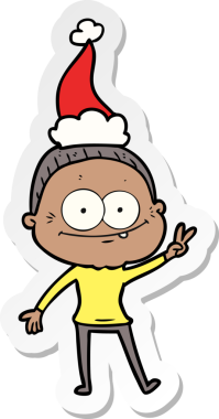 Bir insan tarafından çizilmiş Noel Baba şapkası giyen mutlu yaşlı bir kadının el yazısı.