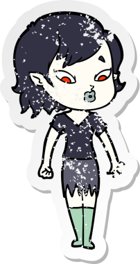 Bir insan tarafından çizilmiş şirin bir vampir kızın sıkıntılı çıkartması.