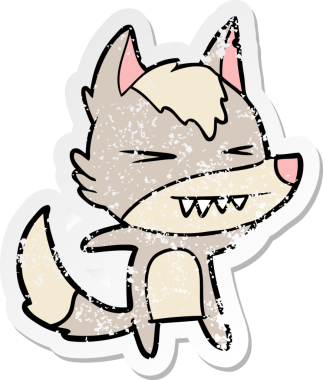 Bir insan tarafından çizilmiş kızgın bir kurt çizgi filminin sıkıntılı çıkartması.