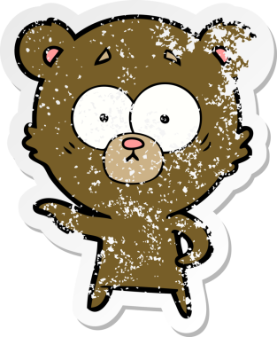 Bir insan tarafından çizilmiş endişeli bir ayı çizgi filminin sıkıntılı çıkartması.