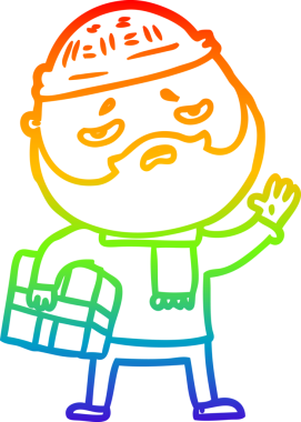 Bir insan tarafından çizilmiş sakallı, endişeli bir çizgi film çizimi.