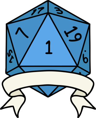 Retro Dövme Biçimi Doğal Bir d20 zar bir insan tarafından çizildi