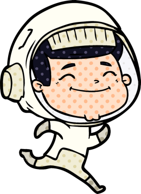 Bir insan tarafından çizilmiş mutlu astronot çizgi filmi.