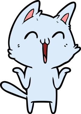 Bir insan tarafından çizilmiş mutlu çizgi film kedisi.