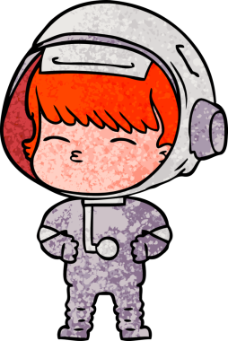 Bir insan tarafından çizilmiş meraklı astronot çizgi filmi.