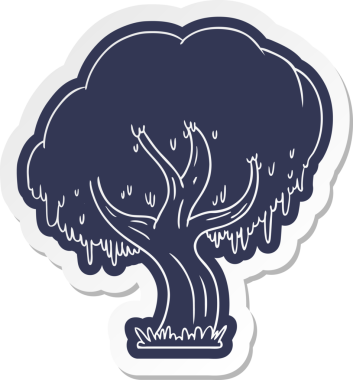 Bir insan tarafından çizilmiş yeşil bir ağacın çizgi film etiketi.