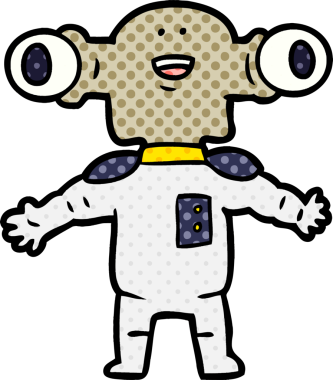 Bir insan tarafından çizilmiş dostane bir uzaylı çizgi filmi.