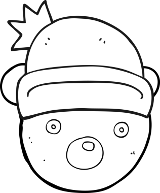 Bir insan tarafından çizilmiş Noel şapkası takan siyah beyaz bir oyuncak ayı çizdi.