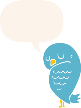 bir insan tarafından çizilmiş, konuşma baloncuklu çizgi film kuşu.