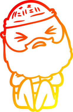 Bir insan tarafından çizilmiş sakallı bir çizgi film karakteri.