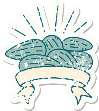 Bir insan tarafından çizilmiş dövmeli bademlerin eski bir çıkartması.