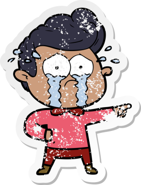 Bir insan tarafından çizilmiş ağlayan bir karikatür çıkartması.