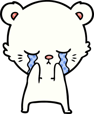 Bir insan tarafından çizilmiş üzgün küçük kutup ayısı çizgi filmi.