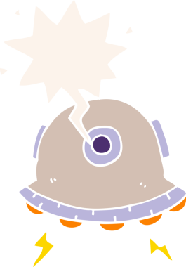 bir insan tarafından çizilmiş eski usul konuşma baloncuğu olan UFO çizgi filmi