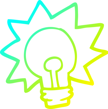 Bir insan tarafından çizilmiş parlayan ampulün soğuk çizgi çizimi.