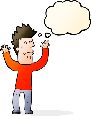 Bir insan tarafından çizilmiş düşünce baloncuğu olan stresli bir adam.