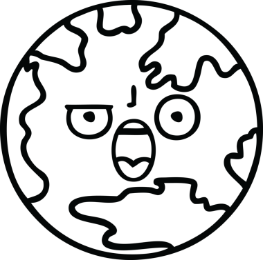 Bir insan tarafından çizilmiş bir gezegenin çizgi çizimi.