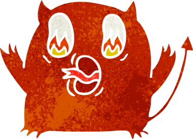 Bir insan tarafından çizilmiş sevimli kawaii kırmızı iblisinin serbest çizimi.