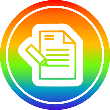 Bir insan tarafından çizilmiş gökkuşağı gradyanı olan dairesel simge yazılıyor