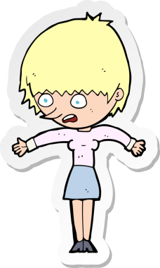 Bir insan tarafından çizilen panikleyen bir karikatür kadının çıkartması.