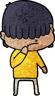 Bir insan tarafından çizilmiş dağınık saçlı çizgi film çocuğu.