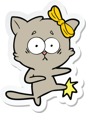 Bir insan tarafından çizilmiş çizgi film kedisinin çıkartması.