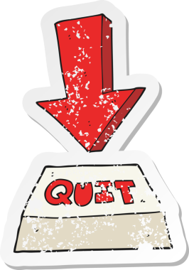 Bir çizgi filmin gerilimli retro etiketi Bir insan tarafından çizilmiş çıkış düğmesi