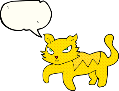 Bir insan tarafından çizilmiş serbest çizilmiş çizgi roman konuşma balonu çizgi film kedisi.