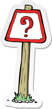 Bir insan tarafından çizilmiş bir çizgi film soru işareti etiketi.