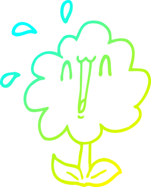 Bir insanın çizdiği karikatür çiçeğinin soğuk gradyan çizgisi.