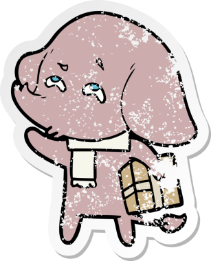 Bir insan tarafından çizilmiş hediye hafızalı karikatür filinin sıkıntılı çıkartması.