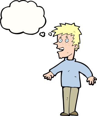 Bir insan tarafından çizilmiş düşünce balonu olan mutlu çocuk çizgi filmi.