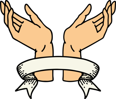 Bir insan tarafından çizilmiş açık el pankartıyla geleneksel dövme.