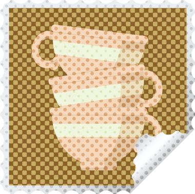 Bir insan tarafından çizilmiş bir yığın fincanın kare etiketi