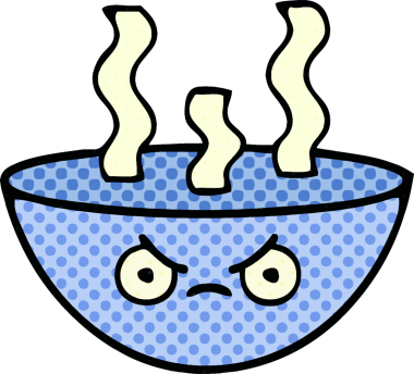 Bir insan tarafından çizilmiş sıcak çorba tabağının çizgi romanı.