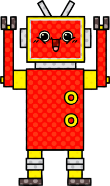 Bir insan tarafından çizilmiş mutlu bir robotun çizgi romanı.