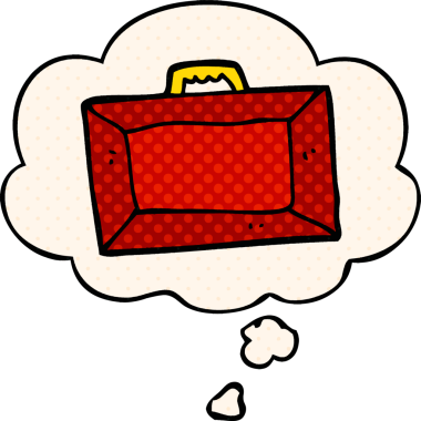 Bir insan tarafından çizilmiş, düşünce baloncuklu çizgi roman çantası.