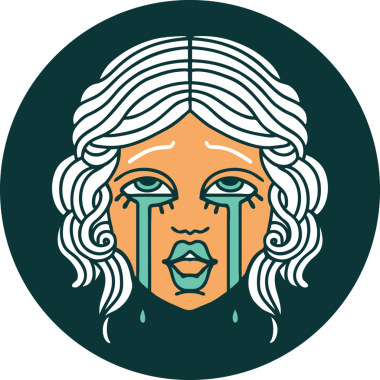 Bir insan tarafından çizilmiş çok mutlu, ağlayan bir kadın yüzünün ikonik dövme şekli.