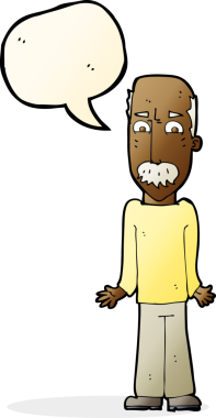 Çizgi filmdeki baba, bir insan tarafından çizilmiş konuşma balonuyla omuz silkiyor.