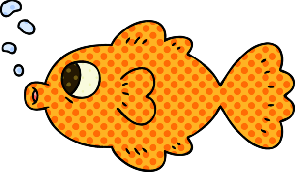 Bir insan tarafından çizilmiş tuhaf çizgi film balığı.