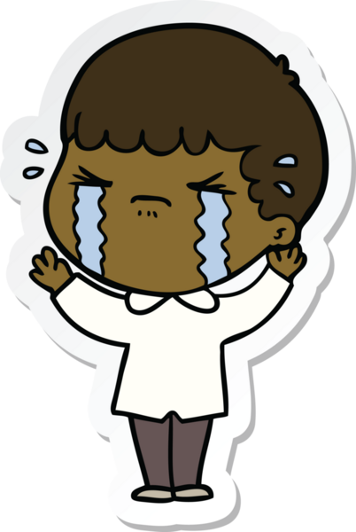 Bir insan tarafından çizilmiş, ağlayan bir çizgi film karakterinin çıkartması.