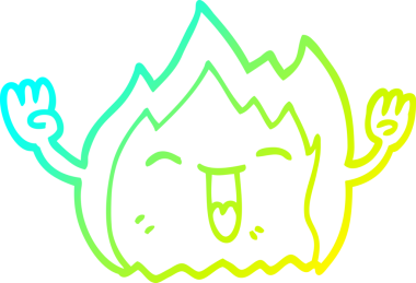 Bir insan tarafından çizilen mutlu kırmızı ateşin soğuk eğimli çizgi çizimi