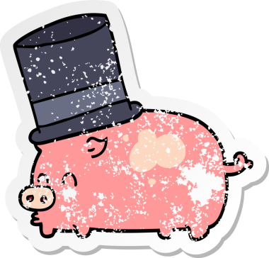 Bir insan tarafından çizilmiş silindir şapkalı bir domuzun sıkıntılı çıkartması.