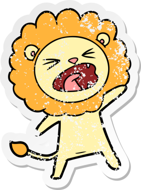 Bir insan tarafından çizilmiş karikatür aslanının sıkıntılı çıkartması.