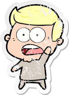 Bir insan tarafından çizilen şok olmuş bir adamın karikatür çıkartması.